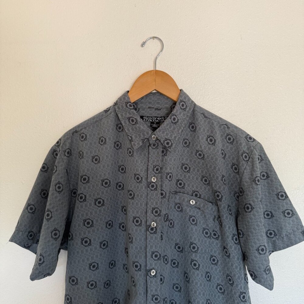 90s Club Shirt Slate Geometric Print Short Sleeve Button Up Medium